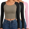 image:imageEkouaer Long Sleeve Crop Tops for Women 3 Pack Scoop Neck Raglan Shirts Slim Fit Underscrub Basic Base Layer XSXXL3pcs Mocha Black Grey Black Beige Pink