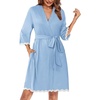 image:imageEkouaer Women Kimono Robe 34 Sleeves Loungewear Dress Knee Length Sleepwear Pockets Housecoat Short Bathrobe SXXLCclear Blue