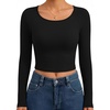 image:imageEkouaer Womens Long Sleeve Crop Tops Scoop Neck Raglan Shirts Slim Fit Underscrub Basic Fashion Clothing XSXXLA  Black