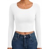 image:imageEkouaer Womens Long Sleeve Crop Tops Scoop Neck Raglan Shirts Slim Fit Underscrub Basic Fashion Clothing XSXXLA  White