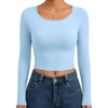 image:imageEkouaer Womens Long Sleeve Crop Tops Scoop Neck Raglan Shirts Slim Fit Underscrub Basic Fashion Clothing XSXXLBaby Blue