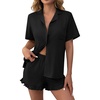 image:imageEkouaer Womens Pajamas Sets Button Down Pjs Cute Short Sleeve Sleepwear  Pointelle Fabric PyjamaRuffle Edges ShortsClassic Notch Neck ShirtChest PocketCute LoungewearBridal Party NightwearBlack