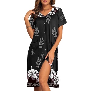 image:imageEkouaer House Dresses for Women with Pockets Button Down Nightgowns Plus Size Moo Moos Mumu Dresses Floral Print S3XLBlack Flower