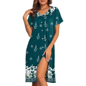 image:imageEkouaer House Dresses for Women with Pockets Button Down Nightgowns Plus Size Moo Moos Mumu Dresses Floral Print S3XLDeep Green Flower