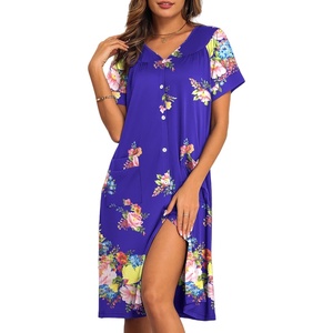 image:imageEkouaer House Dresses for Women with Pockets Button Down Nightgowns Plus Size Moo Moos Mumu Dresses Floral Print S3XLFlower Blue