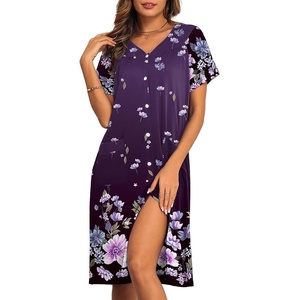 image:imageEkouaer House Dresses for Women with Pockets Button Down Nightgowns Plus Size Moo Moos Mumu Dresses Floral Print S3XLFlower Purple