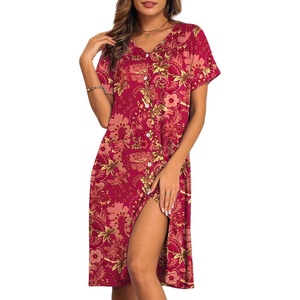 image:imageEkouaer House Dresses for Women with Pockets Button Down Nightgowns Plus Size Moo Moos Mumu Dresses Floral Print S3XLFlower Red