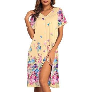 image:imageEkouaer House Dresses for Women with Pockets Button Down Nightgowns Plus Size Moo Moos Mumu Dresses Floral Print S3XLFlower Yellow