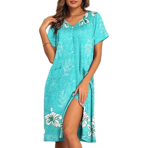 image:imageEkouaer House Dresses for Women with Pockets Button Down Nightgowns Plus Size Moo Moos Mumu Dresses Floral Print S3XLLight Green Flower