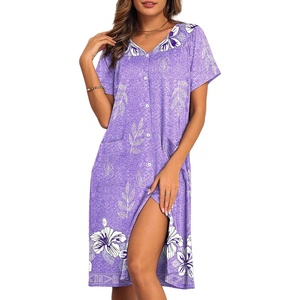 image:imageEkouaer House Dresses for Women with Pockets Button Down Nightgowns Plus Size Moo Moos Mumu Dresses Floral Print S3XLLilac Flower