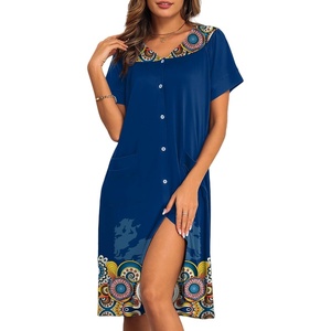 image:imageEkouaer House Dresses for Women with Pockets Button Down Nightgowns Plus Size Moo Moos Mumu Dresses Floral Print S3XLMandola