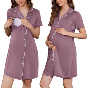 image:imageEkouaer Labor and Delivery Gown for Women Maternity Hospital Gowns with Button Short Sleeve Nursing Nightgown Pajamas DressPurple