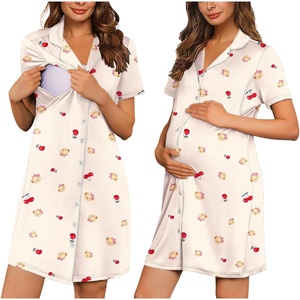 image:imageEkouaer Labor and Delivery Gown for Women Maternity Hospital Gowns with Button Short Sleeve Nursing Nightgown Pajamas DressYellow Teddy Bear