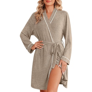 image:imageEkouaer Robes for Women Long Sleeve Bathrobe Lightweight Soft Kimono Robes Ladies Casual Sleepwear with PocketsKhaki