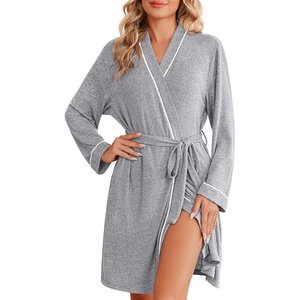 image:imageEkouaer Robes for Women Long Sleeve Bathrobe Lightweight Soft Kimono Robes Ladies Casual Sleepwear with PocketsLight Grey