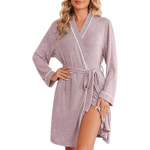 image:imageEkouaer Robes for Women Long Sleeve Bathrobe Lightweight Soft Kimono Robes Ladies Casual Sleepwear with PocketsLight Pink