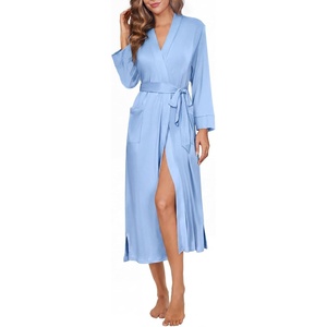 image:imageEkouaer Womens Robe Long Knit Kimono Bathrobe Lightweight Sleepwear Soft Ladies Loungewear with Pockets SXXLBlue