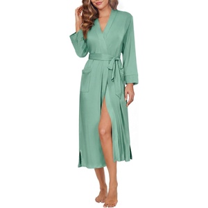 image:imageEkouaer Womens Robe Long Knit Kimono Bathrobe Lightweight Sleepwear Soft Ladies Loungewear with Pockets SXXLCeladon Green