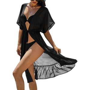 image:imageEkouaer Womens Swimwear Cover Ups Sexy Chiffon Beach Bikini Swimsuit Kimono Cardigan Cover Up Long Flowy BeachwearBlack