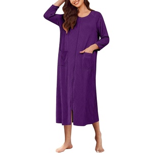 image:imageEkouaer Zipper Robes for Women Ribbed Knit Bathrobe Lightweight Full Length Loungewear with Pockets S3XLDeep Purple