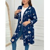 image:imageEkouaer Women Plus Size Robe Knee Length Lightweight Bathrobe Short Kimono Robes with Pockets Maternity RobeNavy Florals