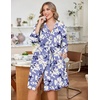 image:imageEkouaer Women Plus Size Robe Knee Length Lightweight Bathrobe Short Kimono Robes with Pockets Maternity RobePurple White Flowers
