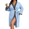 image:imageEkouaer Plus Size Robe for Women Waffle Knit Bathrobe Short Lightweight Kimono Robes with Pockets Maternity Robe SXXLLight Blue