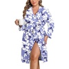 image:imageEkouaer Women Plus Size Robe Knee Length Lightweight Bathrobe Short Kimono Robes with Pockets Maternity RobePurple White Flowers