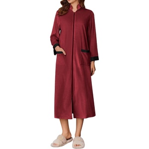 image:imageEkouaer Women Zipper Robe Long Sleeve House Coats Velour Robes Soft Bathrobe with Pockets Nightgown S3XLRed