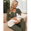 image:imageEkouaer Maternity Pajama Set Button Down Nursing Pajamas Long Sleeve Breastfeeding Loungewear with Adjustable PantsArmy Green