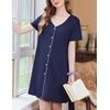 image:imageEkouaer Nightgowns for Women 3 Pack Sleep Shirts Button Down Pajama Dress Short Sleeve Nightshirt Sleepwear NightdressBlackNavy BlueBlue Pink Floral