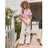 image:imageEkouaer Pajamas Set for Women Button Down Pjs Lounge Sets Ruffle Short Sleeve Sleepwear Cute LoungewearDark Pink