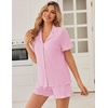 image:imageEkouaer Pajamas Set for Women Button Down Pjs Lounge Sets Ruffle Short Sleeve Sleepwear Cute LoungewearDark Pink
