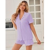 image:imageEkouaer Pajamas Set for Women Button Down Pjs Lounge Sets Ruffle Short Sleeve Sleepwear Cute LoungewearLilac