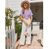 image:imageEkouaer Pajamas Set for Women Button Down Pjs Lounge Sets Ruffle Short Sleeve Sleepwear Cute LoungewearLilac