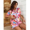 image:imageEkouaer Silk Satin Pajama Set for Women Button Down Short Sleeve Top and Shorts Pjs Sets Sleepwear Gifts for Party S5XLBright Floral Print