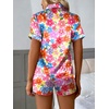 image:imageEkouaer Silk Satin Pajama Set for Women Button Down Short Sleeve Top and Shorts Pjs Sets Sleepwear Gifts for Party S5XLBright Floral Print