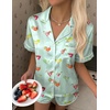image:imageEkouaer Silk Satin Pajama Set for Women Button Down Short Sleeve Top and Shorts Pjs Sets Sleepwear Gifts for Party S5XLLight Green Cocktail Glass