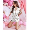 image:imageEkouaer Silk Satin Pajama Set for Women Button Down Short Sleeve Top and Shorts Pjs Sets Sleepwear Gifts for Party S5XLMartini White