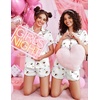 image:imageEkouaer Silk Satin Pajama Set for Women Button Down Short Sleeve Top and Shorts Pjs Sets Sleepwear Gifts for Party S5XLMartini White
