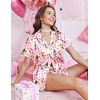 image:imageEkouaer Silk Satin Pajama Set for Women Button Down Short Sleeve Top and Shorts Pjs Sets Sleepwear Gifts for Party S5XLPink Stripe Champagne Print