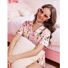 image:imageEkouaer Silk Satin Pajama Set for Women Button Down Short Sleeve Top and Shorts Pjs Sets Sleepwear Gifts for Party S5XLPink Stripe Champagne Print