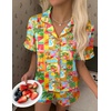 image:imageEkouaer Silk Satin Pajama Set for Women Button Down Short Sleeve Top and Shorts Pjs Sets Sleepwear Gifts for Party S5XLTropical Print