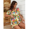 image:imageEkouaer Silk Satin Pajama Set for Women Button Down Short Sleeve Top and Shorts Pjs Sets Sleepwear Gifts for Party S5XLTropical Print