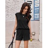 image:imageEkouaer Two Piece Sets for Women Summer Crew Neck Lounge Shorts Sets Cap Sleeve Matching Sets Vacation Outfits with PocketBlack