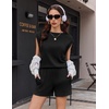 image:imageEkouaer Two Piece Sets for Women Summer Crew Neck Lounge Shorts Sets Cap Sleeve Matching Sets Vacation Outfits with PocketBlack