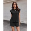 image:imageEkouaer Two Piece Sets for Women Summer Crew Neck Lounge Shorts Sets Cap Sleeve Matching Sets Vacation Outfits with PocketBlack