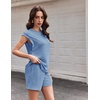 image:imageEkouaer Two Piece Sets for Women Summer Crew Neck Lounge Shorts Sets Cap Sleeve Matching Sets Vacation Outfits with PocketBlue
