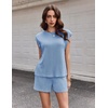 image:imageEkouaer Two Piece Sets for Women Summer Crew Neck Lounge Shorts Sets Cap Sleeve Matching Sets Vacation Outfits with PocketBlue