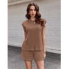 image:imageEkouaer Two Piece Sets for Women Summer Crew Neck Lounge Shorts Sets Cap Sleeve Matching Sets Vacation Outfits with PocketBrown